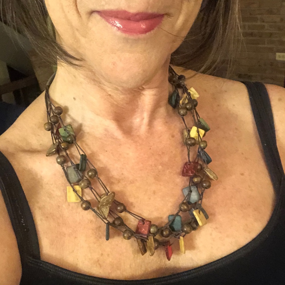 Tagua nut, wood and Coconut shell necklace